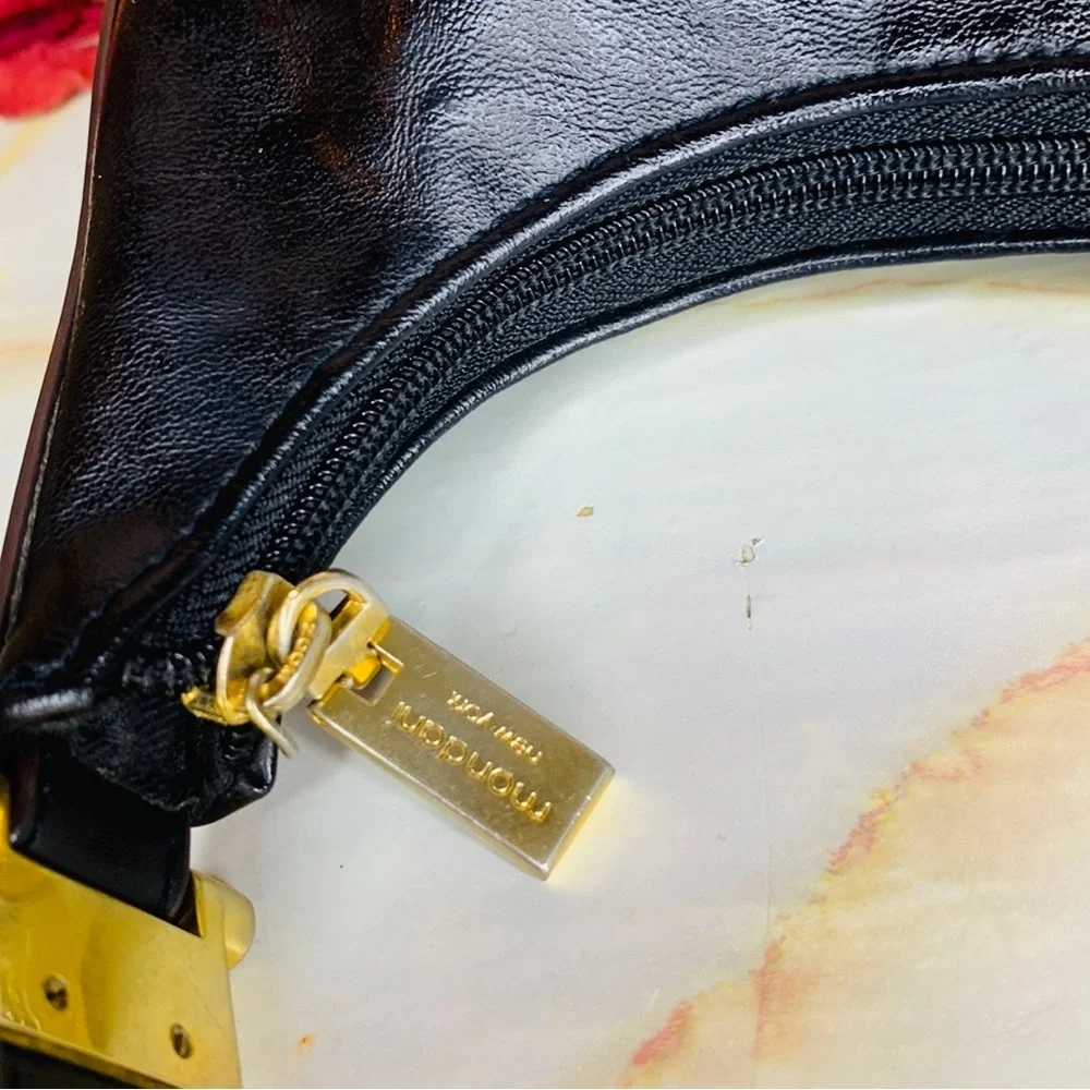 Mondani NY Black Faux Leather Baguette Shoulder Bag